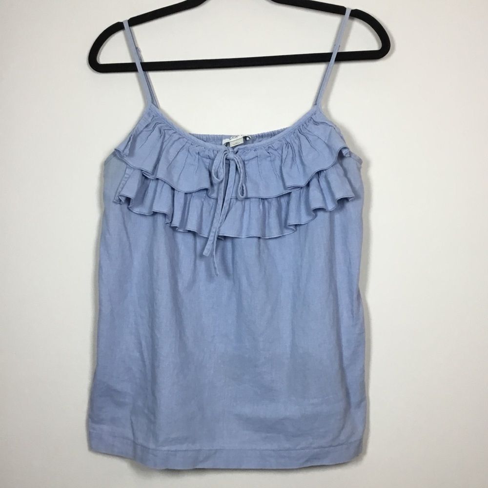 Cotton/linen blend spaghetti strap ruffle top with tie camisole top coastal Sz M
